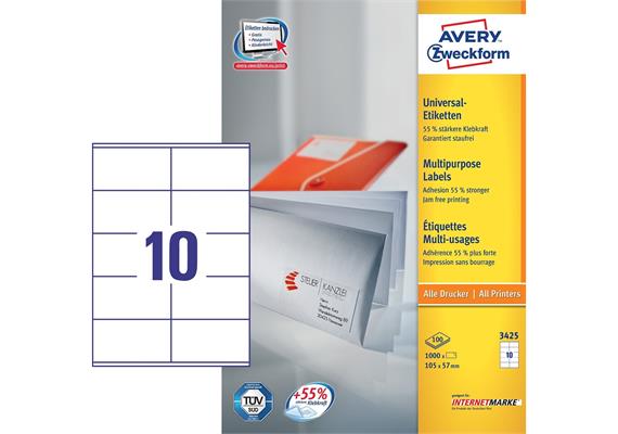 Avery Zweckform Universal-Etiketten 3425, Etikettengrösse: 105 x 57 mm