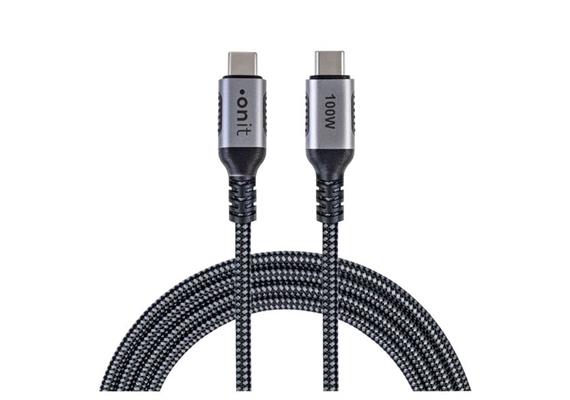 onit USB 3.1-Kabel 100 W, USB-C - USB-C, 2 m, Schwarz/Grau