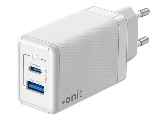 onit USB-Wandladegerät Dual QC4+ 65 W GaN Weiss