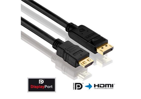 PureInstall Adapterkabel, DisplayPort - HDMI. Stecker/Stecker, 2m, schwarz